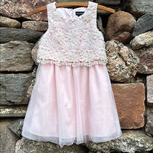 Cynthia Rowley Pink Lace Formal Dress Crochet Bodice Sheer Tulle Overlay